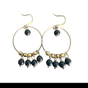 Gold Hoop Earrings with Black Beads - Women Jewelry